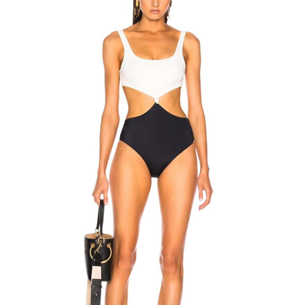 Solid & Striped Tie Front One Piece Suit